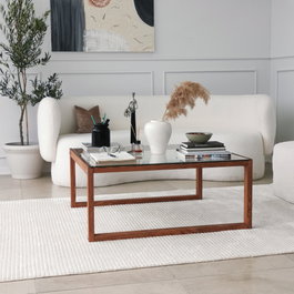 Hanah Home Mesa de Centro Via de Cristal Templado y Madera
